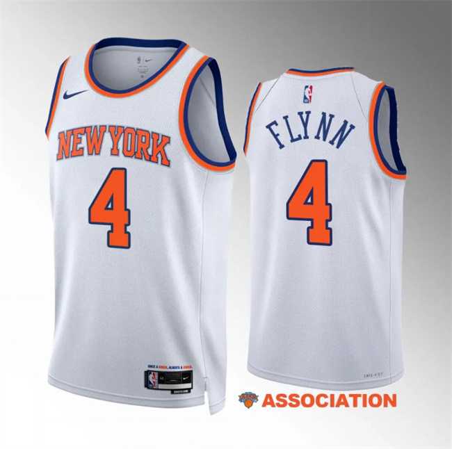 Men's New Yok Knicks #4 Malachi Flynn White Association Edition Stitched Basketball Jersey Dzhi